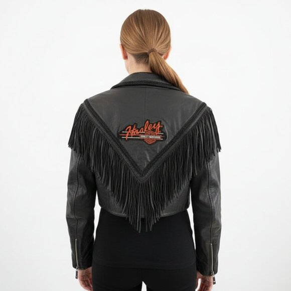 Harley-Davidson Jackets & Blazers - Harley Davidson Black Leather Fringe Cropped Jacket Size XL